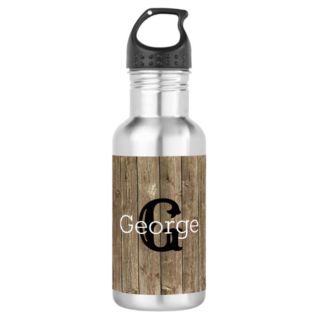 Monogram Brown Wood Handsome Personalized 532 Ml Water Bottle (Front)