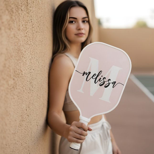 Monogram Brush Calligraphy Blush Pink Pickleball Paddle (Creator Uploaded)