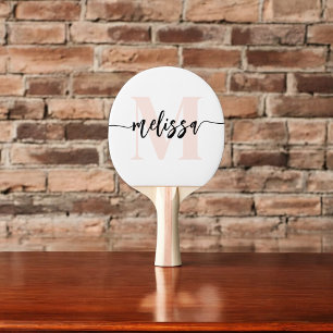 Monogram Brush Calligraphy Blush Pink Ping Pong Pa Ping Pong Paddle