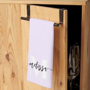 Monogram Brush Calligraphy Pastel Purple Kitchen Towel