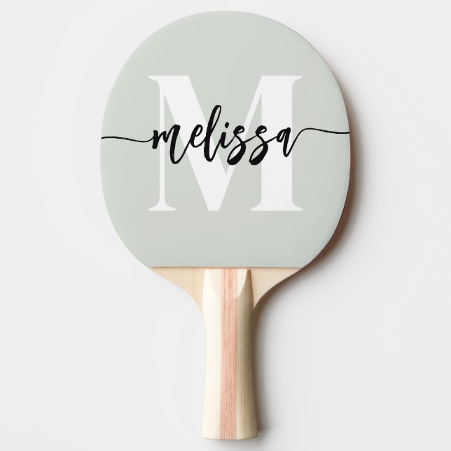 Monogram Brush Calligraphy Sage Green Ping Pong Paddle (Front)