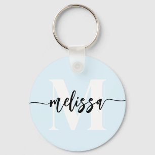 Monogram Brush Handwritten Blue Keychain