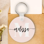 Monogram Brush Handwritten Blush Pink Keychain<br><div class="desc">Bold serif monogram combined with brush handwritten calligraphy.</div>