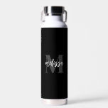 Monogram Brush Script Black Water Bottle<br><div class="desc">Bold serif monogram combined with brush handwritten calligraphy.</div>