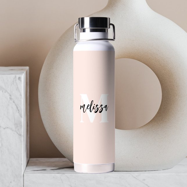 Monogram Brush Script Blush Pink Water Bottle (Creator Uploaded)