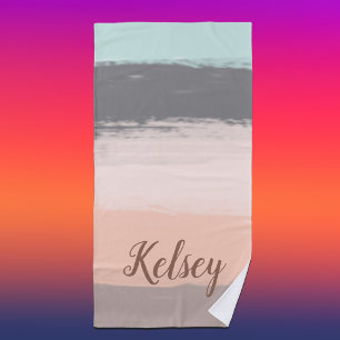 Monogram Brush Strokes Colourful   Beach Towel