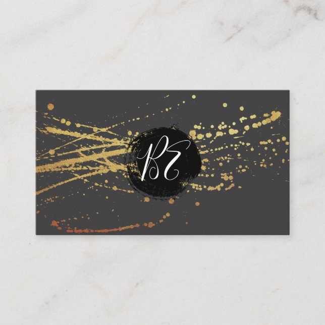 Monogram Brushed Gold Spatter Business Card (Front)