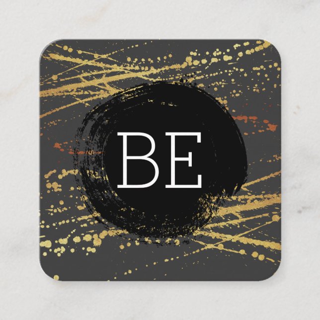 Monogram Brushed Gold Spatter Square Business Card (Front)