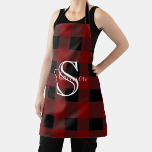 Monogram buffalo plaid apron