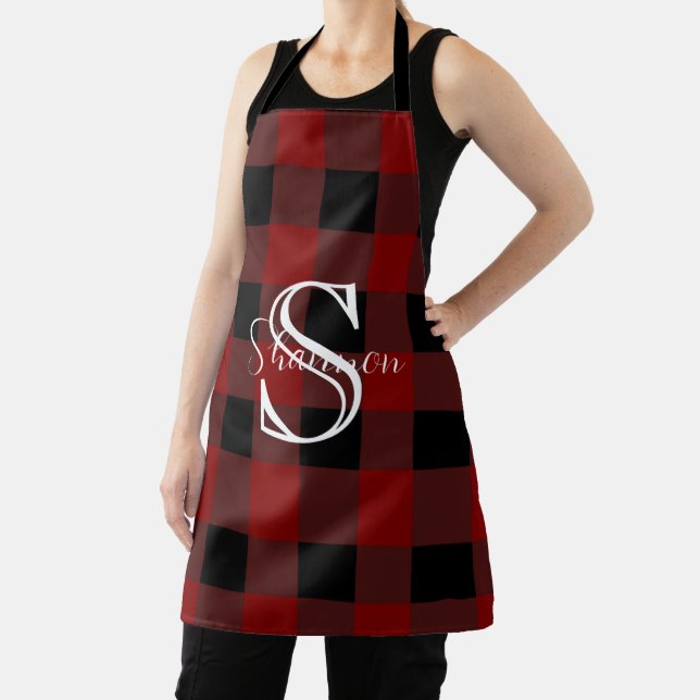 Monogram buffalo plaid apron (Insitu)