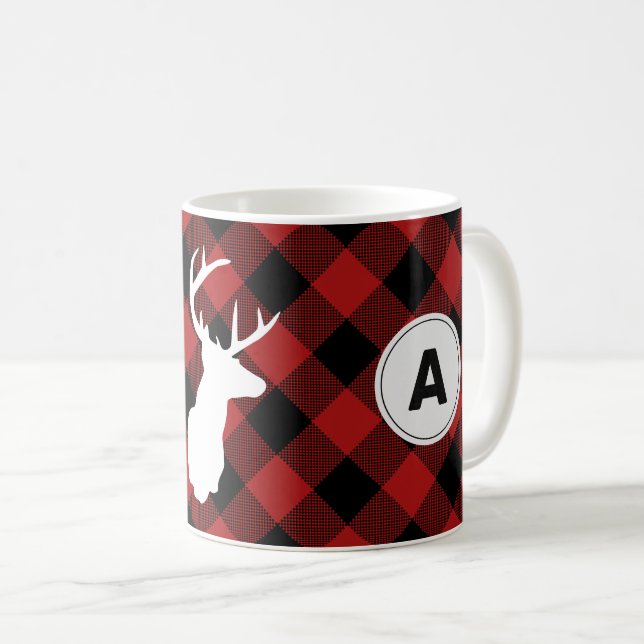 Monogram Buffalo Plaid Lumberjack Elk Coffee Mug (Front Right)