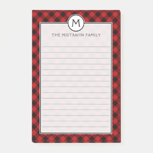 Monogram Buffalo Plaid Red Black Christmas List Post-it Notes