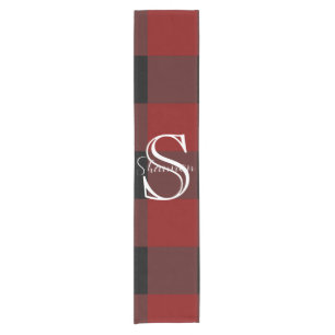Monogram buffalo plaid short table runner