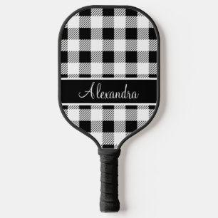 Monogram Buffalo Plaid White and Black Pickleball Paddle