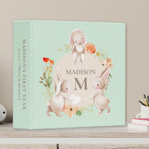 Monogram Bunny Rabbits Floral Girly Personalized Binder