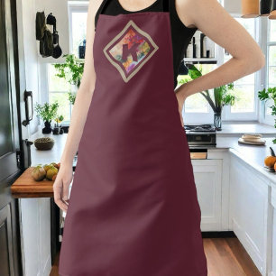 Monogram burgundy beige red watercolor garden art apron
