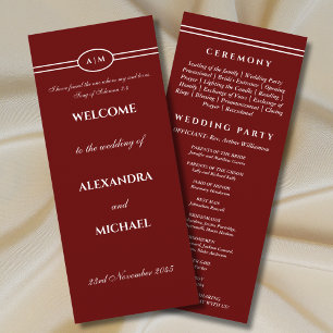 Monogram Burgundy Christian Wedding Program