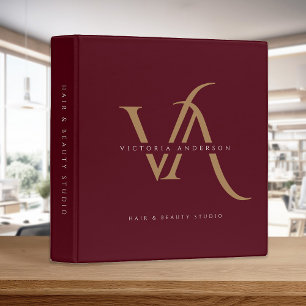 Monogram Burgundy Gold Elegant Modern Custom Binder