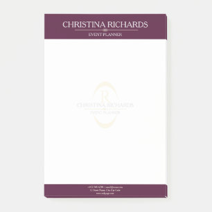 Monogram Burgundy Modern Elegant Business Post-it Notes