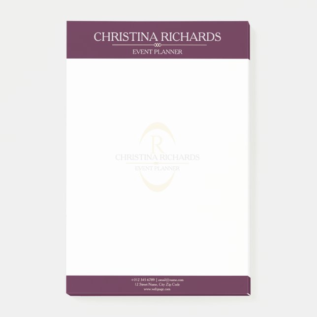 Monogram Burgundy Modern Elegant Business Post-it Notes (Front)