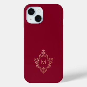 Monogram Burgundy Pink Crest Vintage Elegant  iPhone 15 Case
