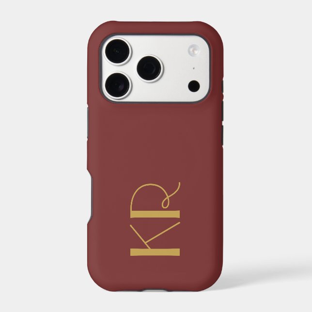 Monogram Burgundy Retro Brass Gold Initials Men  (Back)