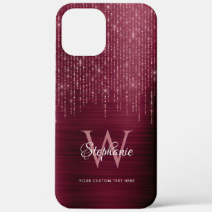 Monogram Burgundy Rose Gold Sparkle iPhone 12 Pro Max Case