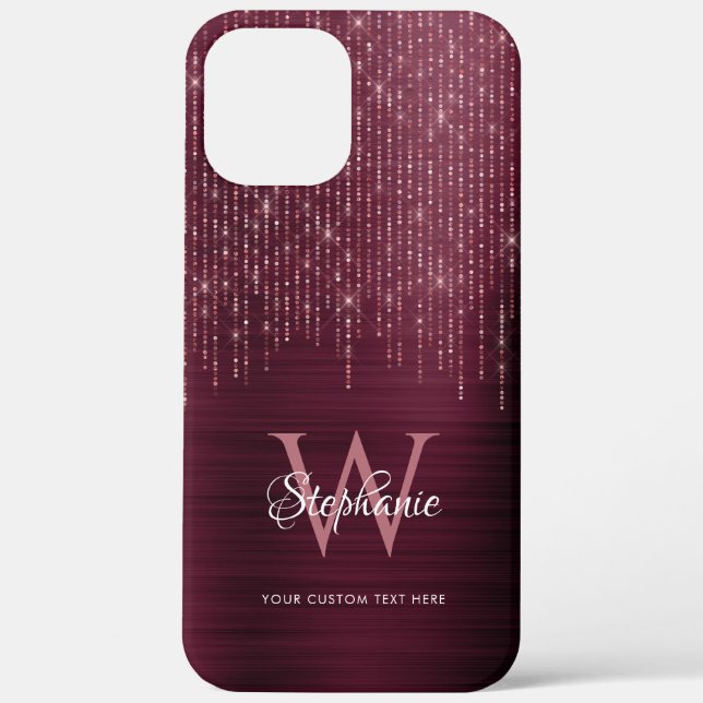 Monogram Burgundy Rose Gold Sparkle Case-Mate iPhone Case (Back)