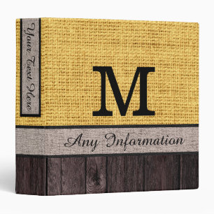 Monogram Burlap Rustic Jute Look Wood #4 Binder
