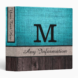 Monogram Burlap Rustic Jute Look Wood #6 Binder