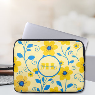 Monogram Butter Yellow and Blue Floral Laptop Sleeve