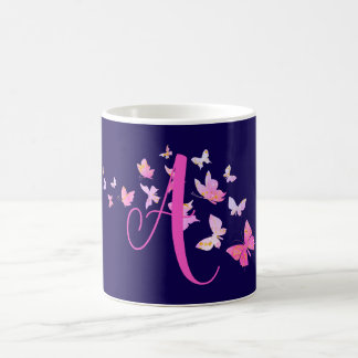 Monogram Butterfly Blue Pink Coffee Mug