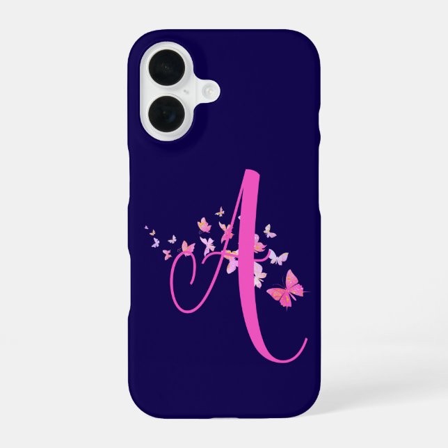 Monogram Butterfly Blue Pink iPhone 16 Case (Back)