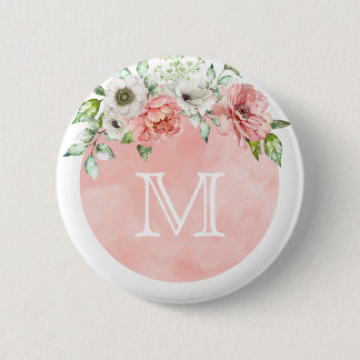 Monogram Button Pin | Blush Pink Spring Floral