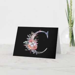 Monogram C Blue Floral Thank you card
