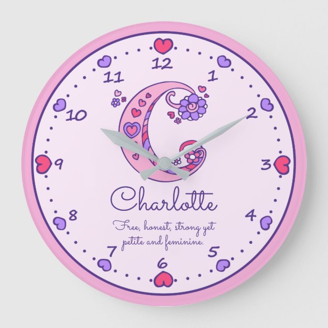 Monogram C Charlotte hearts name meaning clock (Front)
