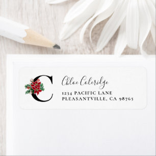 Monogram C Christmas Poinsettia Adresse de retour