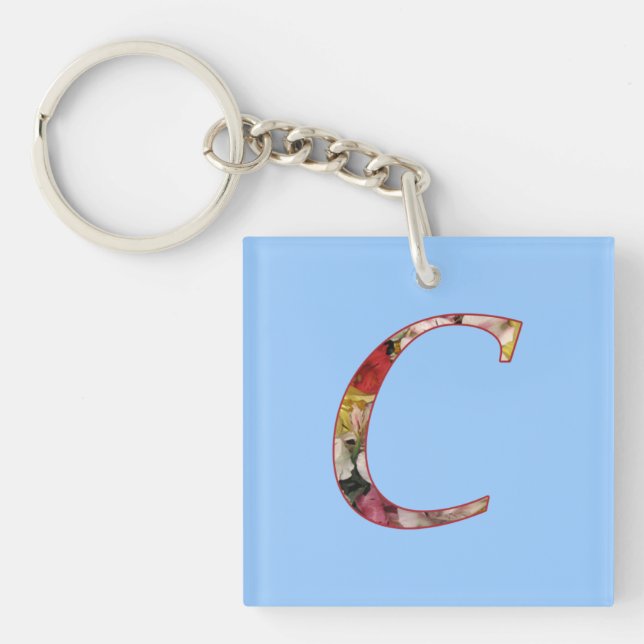 Monogram C Floral Design Keychain (Front)