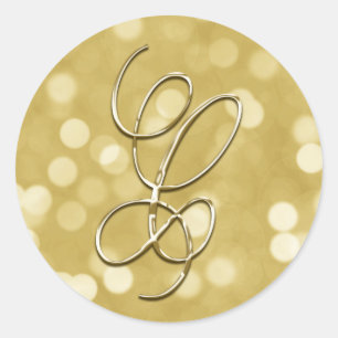 Monogram C Gold Bokeh Seal Wedding Invitation