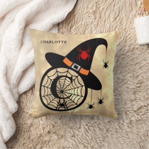 Monogram C Halloween Sky Witch Spiders Name Throw Pillow