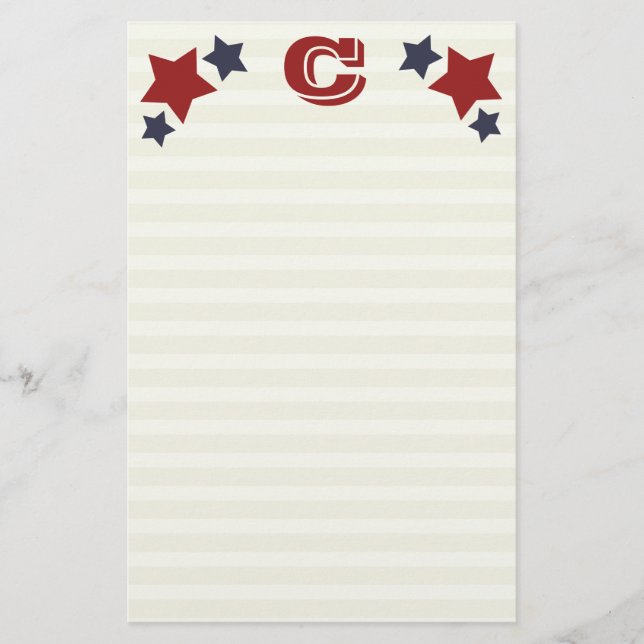 Monogram C / Initial C Stars & Stripes Stationery (Front)
