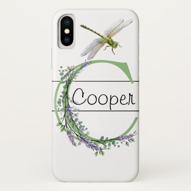 Monogram C Lavender Eucalyptus Dragonfly Case-Mate iPhone Case (Back)
