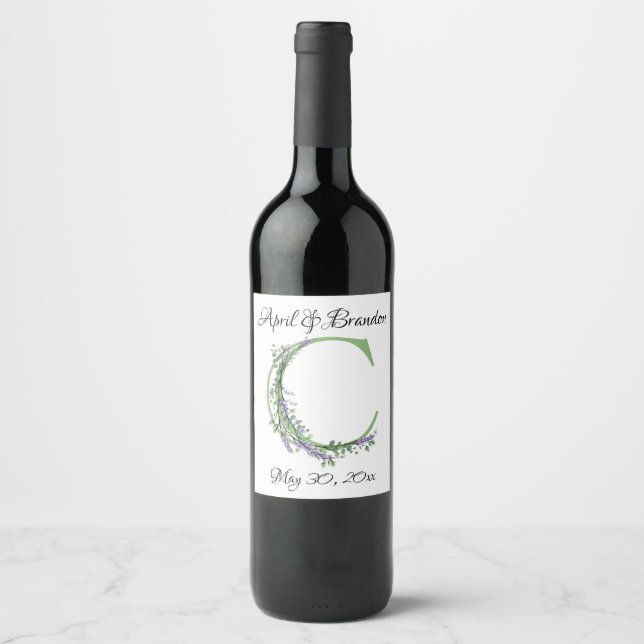 Monogram C Lavender Eucalyptus  Wine Label (Front)
