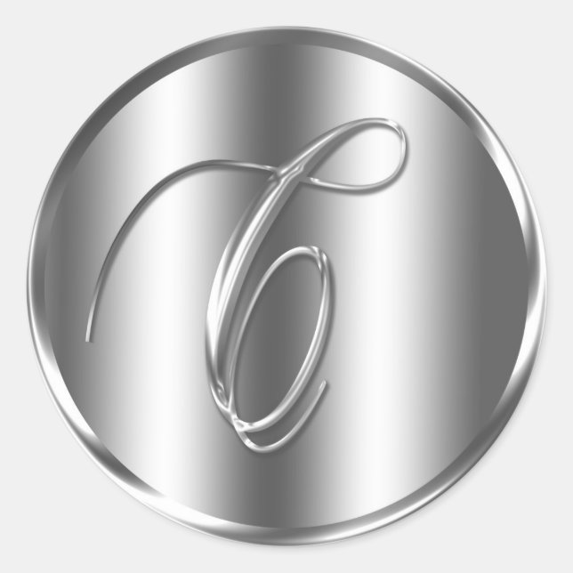 Monogram C Silver Colour Wedding Invitation Holida Classic Round Sticker (Front)