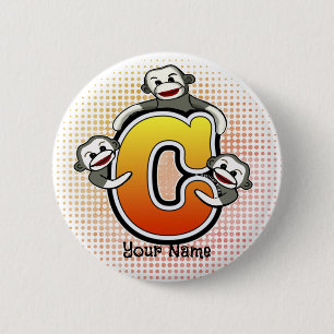 Monogram C Sock Monkey   2 Inch Round Button
