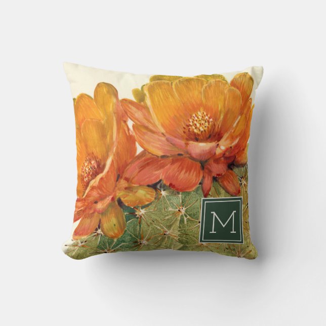 Monogram | Cactus Orange Blossoms Throw Pillow (Front)