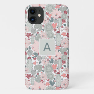 Monogram Cactus Pink Mint Succulents Desert Plants iPhone 11 Case
