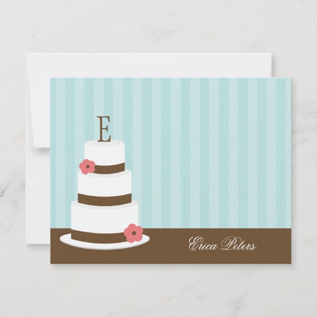 Monogram Cake Thank You Cards - Blue (Front)