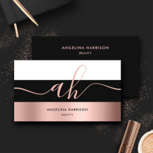 Monogram Calligraphy Black White Rose Gold Stripes