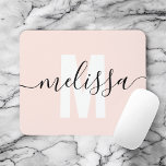 Monogram Calligraphy Blush Pink Girly Mouse Pad<br><div class="desc">Modern monogram with handwriting name.</div>